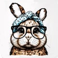 Bunny Goes Glam: Leopard Print Bandana and Glasses for the Win AI Generated Royalty Free Stock Photo