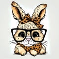 Bunny Takes on the Wild Side: Cute Leopard Bandana and Glasses Combo AI Generated Royalty Free Stock Photo