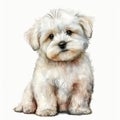 Watercolor Wonder: Adorable Maltese Puppy, Watercolor, Isolated on White background - Generative AI