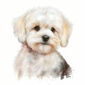 Watercolor Portrait: Cute Maltese Puppy, Watercolor, Isolated on White background - Generative AI