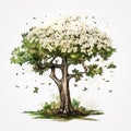 Bloom in Elegance: A Watercolor Painting of a Dogwood Tree in Full Blossom AI Generated