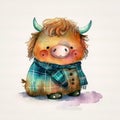 Adorable Highland Cow Sporting a Stylish Plaid Scarf Generative AI