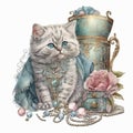 Posh Paws A Shabby Chic Cat\'s Accessory Collection - Generative AI