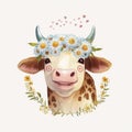 Udderly Delightful Cute Cow with a Grinning Smile and Flower - Generative AI