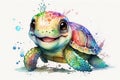 Cute and Colorful: A Baby Turtle Watercolor, Isolated on White background - Generative AI Royalty Free Stock Photo