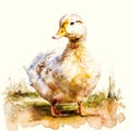 Quack-tastic Watercolor Illustration of a Duck Farm AI Generated