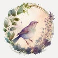 A Symphony of Colors A Vintage Bird in Violet Surroundings - Generative AI