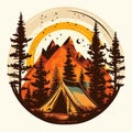 Retro Camping in the Wild, A Vibrant Escape to the Fores, Isolated on White Background - Generative AI