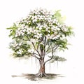 The Colors of Spring: A Watercolor Dogwood Tree in Pastel Hues AI Generated