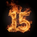 Luxury Fire Lettering Of Number 15 On Black Background