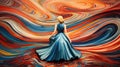 Colorful Swirling Wind: A Serene Mood In A Blue Dress Royalty Free Stock Photo