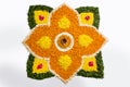 Stock photo of flower rangoli for diwali or pongal or onam