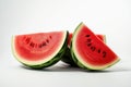 Stock photo of fresh Watermelons on a pristine white background. The Watermelon is perfectly ripe and bursting with flavor