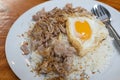 Stock Photo - Fried pork with garlic over rice with fried egg