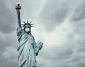 Stock photo of the New York`s Statue of Liberty with a mask caused by the coronavirus and copy space Royalty Free Stock Photo