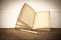 Stock Photo:old book open blank pages, empty yellow paper Royalty Free Stock Photo