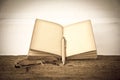 Stock Photo:old book open blank pages, empty yellow paper Royalty Free Stock Photo