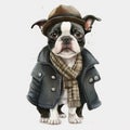 Trendy Dog Fashion: Boston Terriers wearing cloth Headbands and Bandanas AI Generated Royalty Free Stock Photo