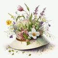 Fashionable Easter: Hats and Bonnets with Fresh Spring Flowers AI Generated