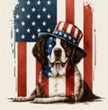 Independence Day Dog blend with distressed american flag - Generative AI