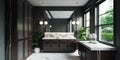 Sophisticated Serenity Dark Brown and White Marble Bathroom - Generative AI Royalty Free Stock Photo