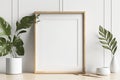Mockup Close Up Picture Frame On Console in Scandinavian Style Home Minimal White Wooden Wall Background - Generative AI Royalty Free Stock Photo