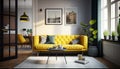 Sunny Side Up A Modern Living Room with a Yellow Sofa - Generative AI