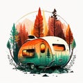 Mountain Views and Retro Campers, A Vibrant Travel Home Adventure, Isolated on White Background - Generative AI Royalty Free Stock Photo