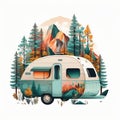 A Retro Camper Travel Home Experience, Campfire Nights and Mountain Views, Isolated on White Background - Generative AI