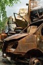 Shot and burned cars during the war in Ukraine