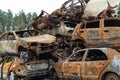 Shot and burned cars during the war in Ukraine