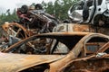 Shot and burned cars during the war in Ukraine