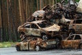 Shot and burned cars during the war in Ukraine