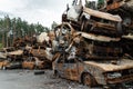 Shot and burned cars during the war in Ukraine