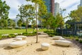 Stock photo stone benches in the park