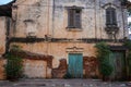 Stock Photo - Vintage green door brick wall