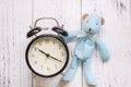 Stock Photography Retro White Vintage Painted Wood Floor Background Blue Bear Alarm Clock