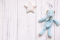 Stock Photography Retro White Vintage Painted Wood Floor Background Blue Bear Star Craft