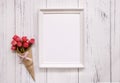 Stock photography white frame vintage painted wood floor red rose flower template background Royalty Free Stock Photo