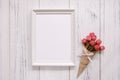 Stock photography white frame vintage painted wood floor red rose flower template background Royalty Free Stock Photo