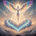Angel with Rainbow Wings and a Heart-Shaped Cloud Royalty Free Stock Photo