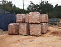 Stock pile of clay brick on wooden pallets stacked at the construction site. Royalty Free Stock Photo