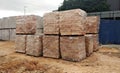 Stock pile of clay brick on wooden pallets stacked at the construction site. Royalty Free Stock Photo