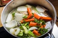 Stock pot with cut vegetables for soup Royalty Free Stock Photo