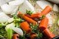 Stock pot with cut vegetables for soup Royalty Free Stock Photo