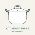 Stock pot pan soups stews sauces cookware simple form vector illustration. Vector line illustration isolated logo icon Royalty Free Stock Photo