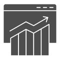 Stock price broker window solid icon. Browser with statistic diagram on monitor. Multimedia vector design concept, glyph