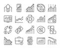 Stock Quotes icons. Stock quotes, charts and data analysis line icon set. Editable stroke.