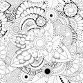 Stock seamless abstract monochrome doodle flower and wave