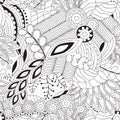 Stock seamless doodle black and white floral pattern. Royalty Free Stock Photo